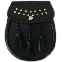 Black Leather sporran with a studs design on the flap